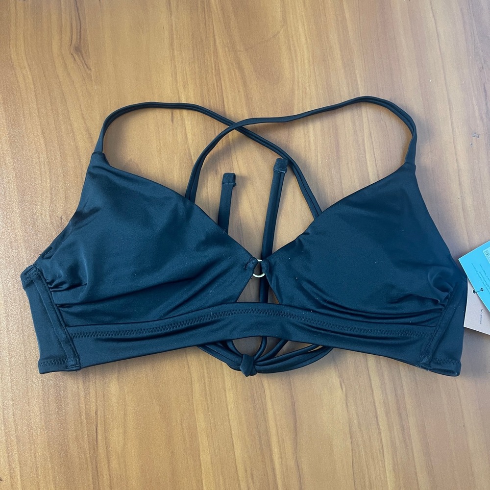 Shade & Shore Women Black Wrap Ring Detail Bikini Top Removable Bra 34B Bra Swim